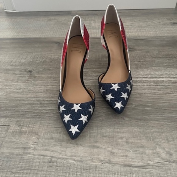 INC International Concepts Red and White & Blue Stiletto Heels - Size 8 - Picture 1 of 6
